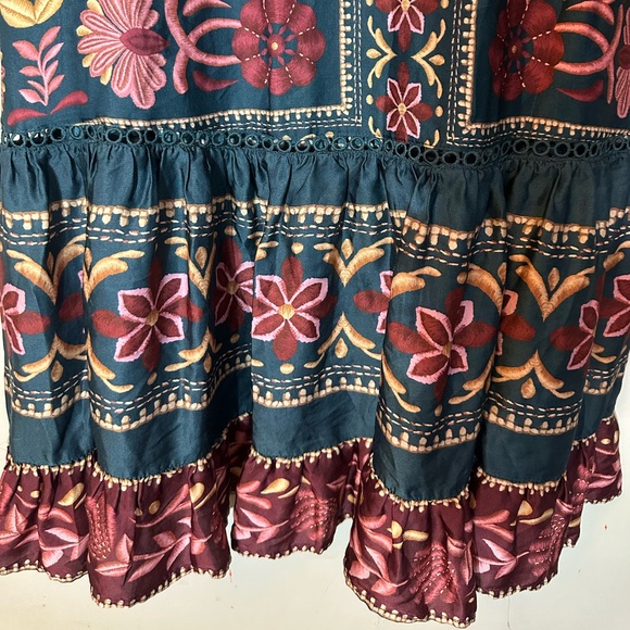 FARM Rio Teal Maxi Dress with Pink Floral Print 3/4 length Sleeve Boho Size S - Picture 5 of 11